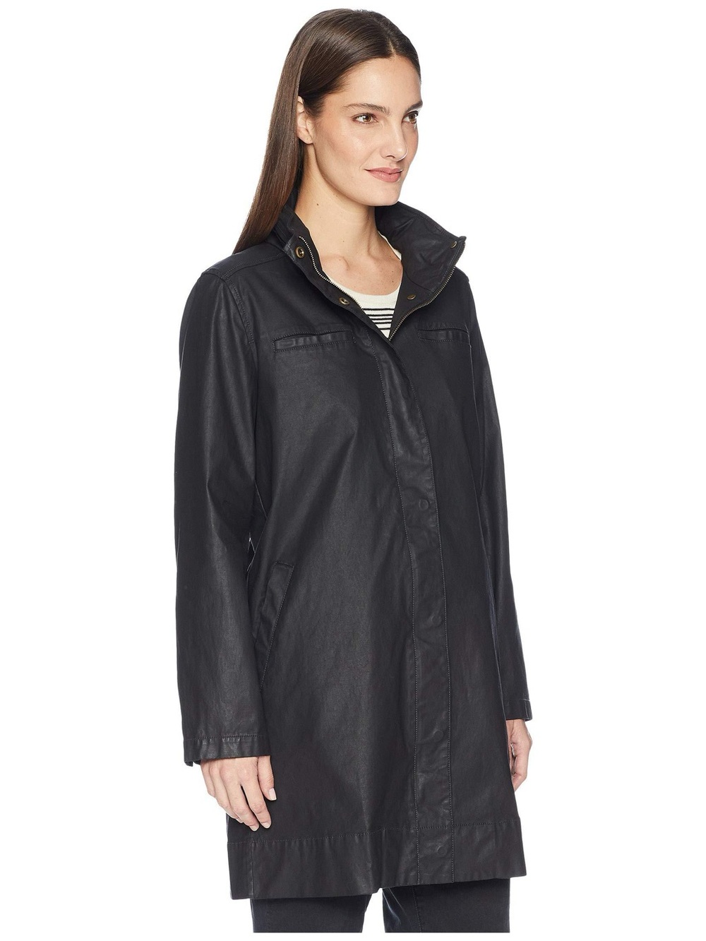 [New] Eileen Fisher (M) Black Waxed Organic Cotton Stretch Twill Hooded Jacket